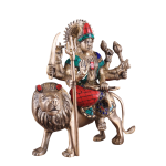 Goddess Durga Brass Idol 9 Inch with Stonework | Handcrafted Pure Brass | Golden Finish | Natural Stones | Protection from Evil | Invite Prosperity | Carved Perfection